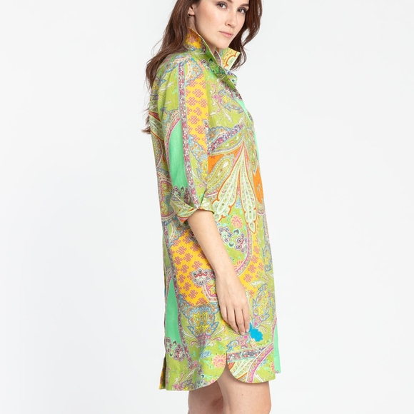 XL Jason Wu Aileen 3/4 Sleeve Linen Paisley Print Dress - Picture 3 of 14